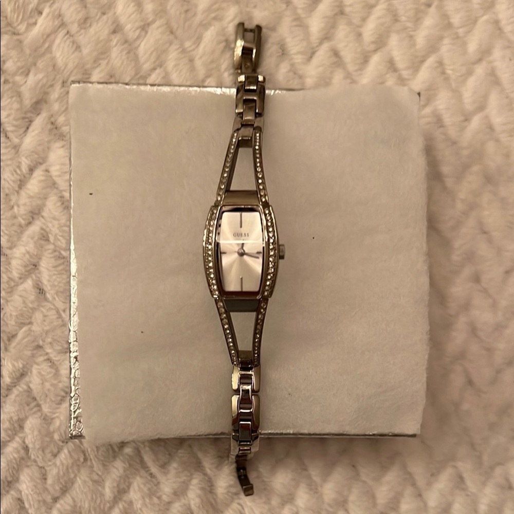GUESS Womens Silver Tone Watch with Rhinestones